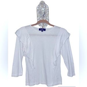 Lulu’s White 3/4 Sleeve Top with Ruffle Details Size XS